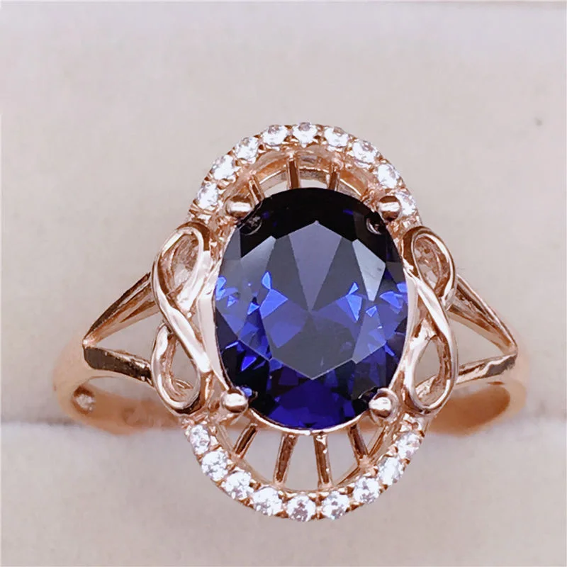 Female Plated 14K Rose Gold 585 Purple Gold Blue Gem Rings for Women Fashion Dazzling Wedding Engagement Ring Jewelry