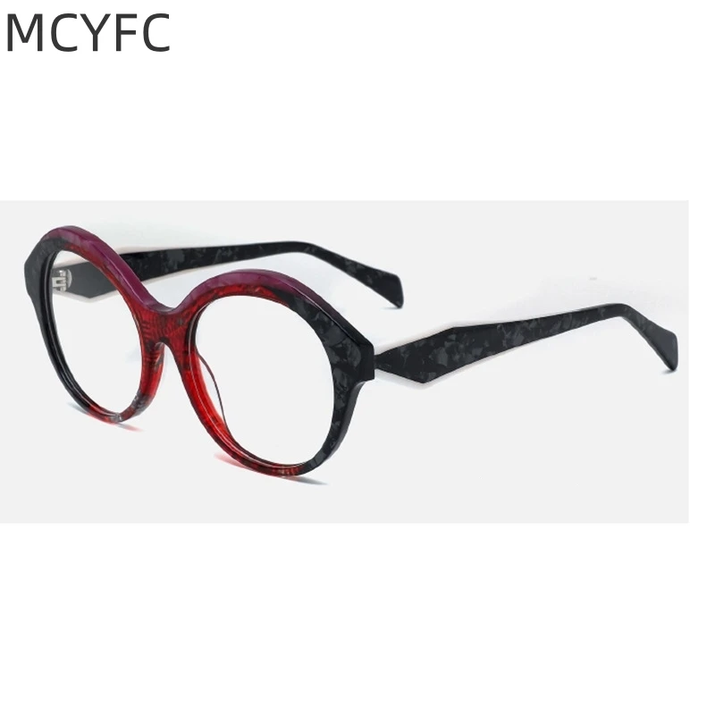 

MCYFC Round Acetate Glasses Frame for Women Full Rime Split Joint Myopia Prescription Eyeglasses Frames for Men 4 Colors Glasses