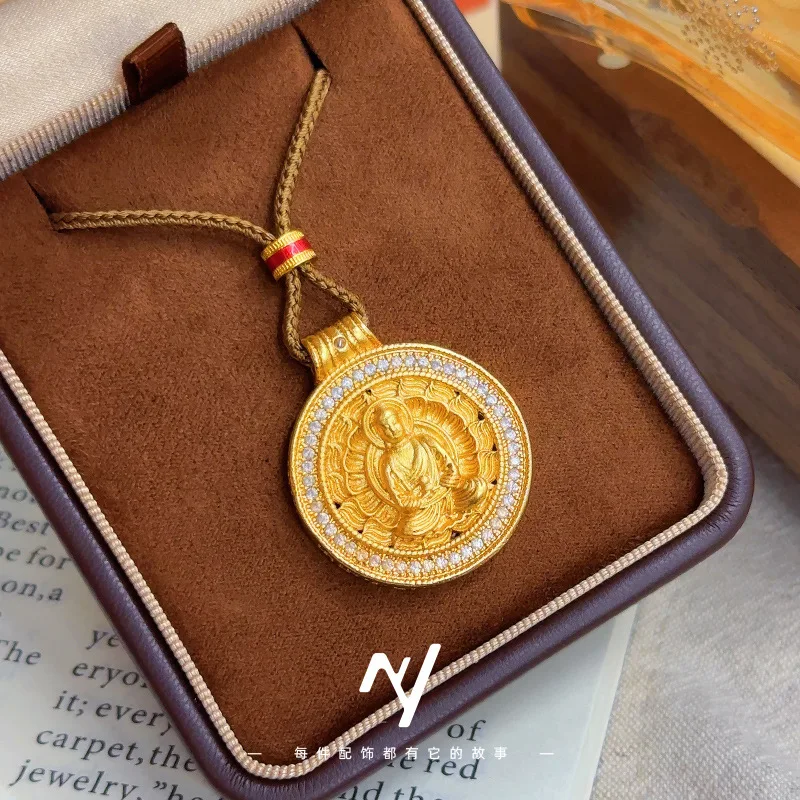 9999 24K Real Gold Ancient Point Diamond Six-Word Mantra Lotus Buddha Compass K Gold Hollow Transfer Buddha Statue Pendant