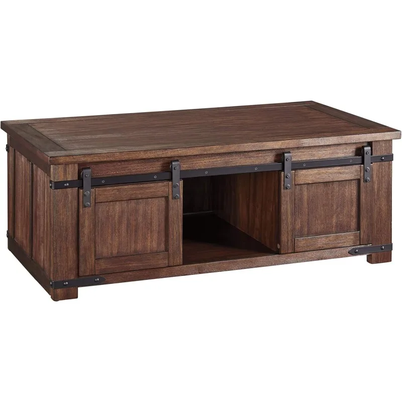 Farmhouse Coffee Table with Sliding Barn Doors, Home Furnishing, Everyday Use