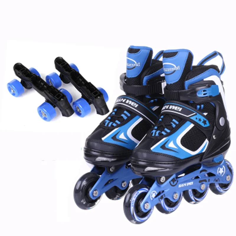 Adjustable Inline Roller Skate Shoes Flashing Wheels Double Row 4-Wheel Skates 2 In 1 Professional For Adult Teenager Kids Gift