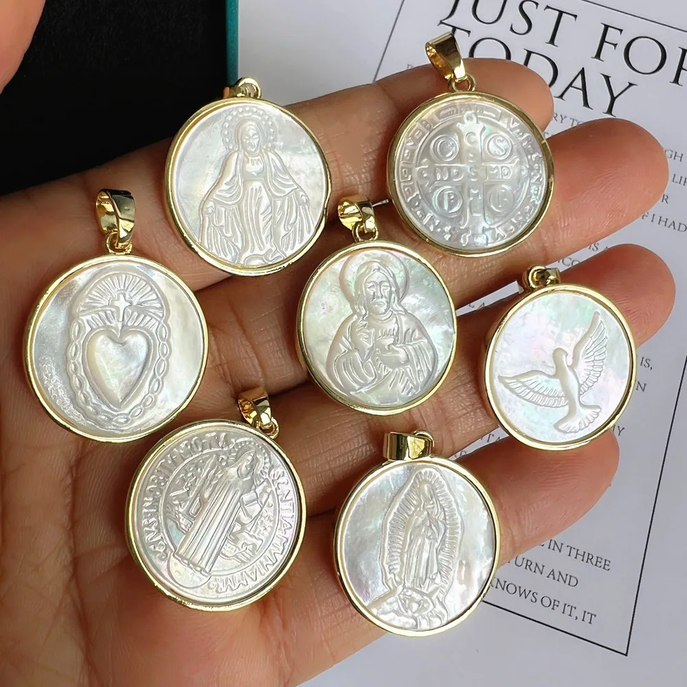 5 قطعة/الوحدة 21 مللي متر الطبيعية سان بينيتو و الصليب الأم اللؤلؤ قذيفة قلادة و Charms ل قلادة يسوع و نعمة السحر للهدايا #1