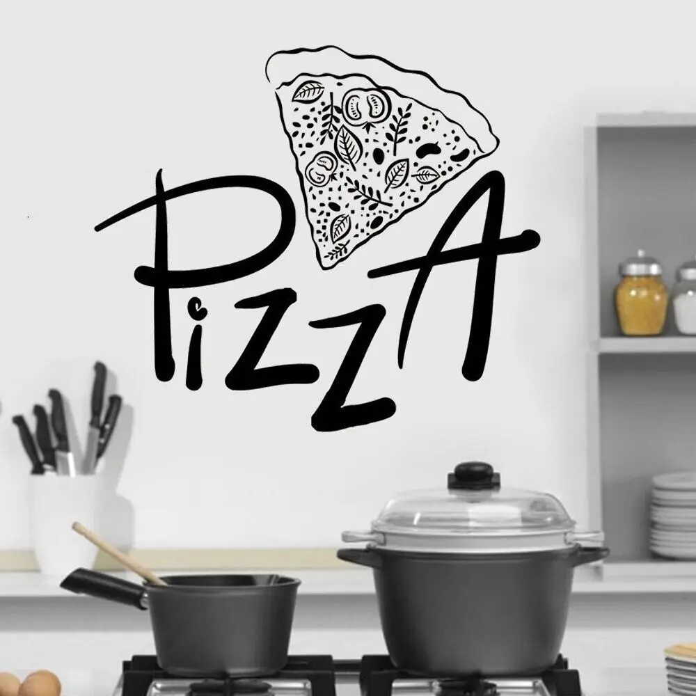 Pizzeria Logo Wall Decals Door Window Vinyl Stickers Pizza Restaurant Kitchen Interior Design Decor Lettering Wallpaper DW10585