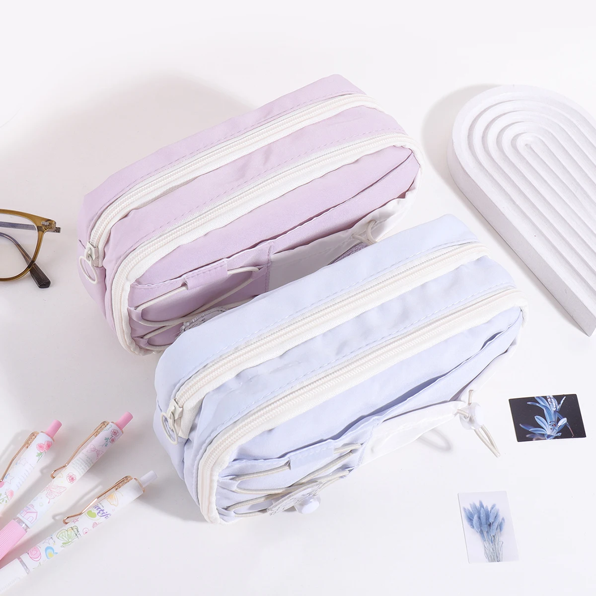 9 Layers Large Capacity Drawstring Pencil Case, Cute Puppy Multi Layer Stationery Storage Bag Portable School Supplies view 6
