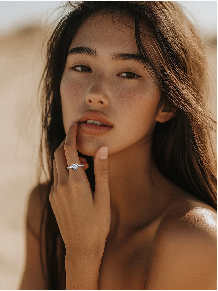JEWELLWANG Ring aus 18 Karat massivem Gold mit herzförmigem, im Labor gezüchtetem Diamant E VS für Frauen, romantischer Schmuck für Hochzeit, Jahrestag, Versprechen – Detail 8