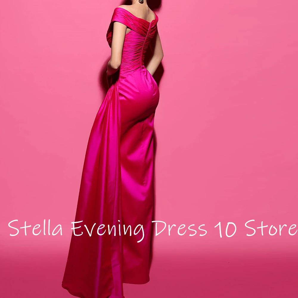 Robes de soirée en Satin personnalisées de haute qualité, épaules dénudées, manches courtes modernes, longueur au sol droite, robes d'occasion sur mesure