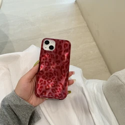 Retro Illusory Color Red Leopard Print Glitter Shockproof Protective Phone Cover Case for iPhone 16 15 14 13 12 Pro Max