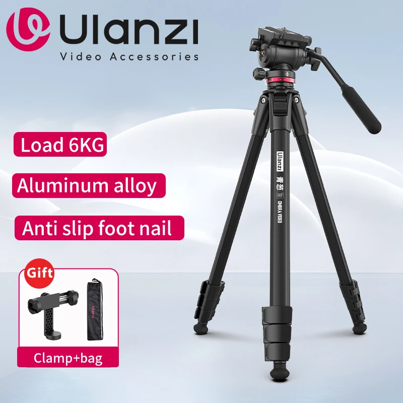 Ulanzi OMBRA Video Travel Tripod Overhead 1.6M 360° Panorama Fluid Drag Pan Tripod Max Load 6KG Arca Swiss Plate for DSLR Camera