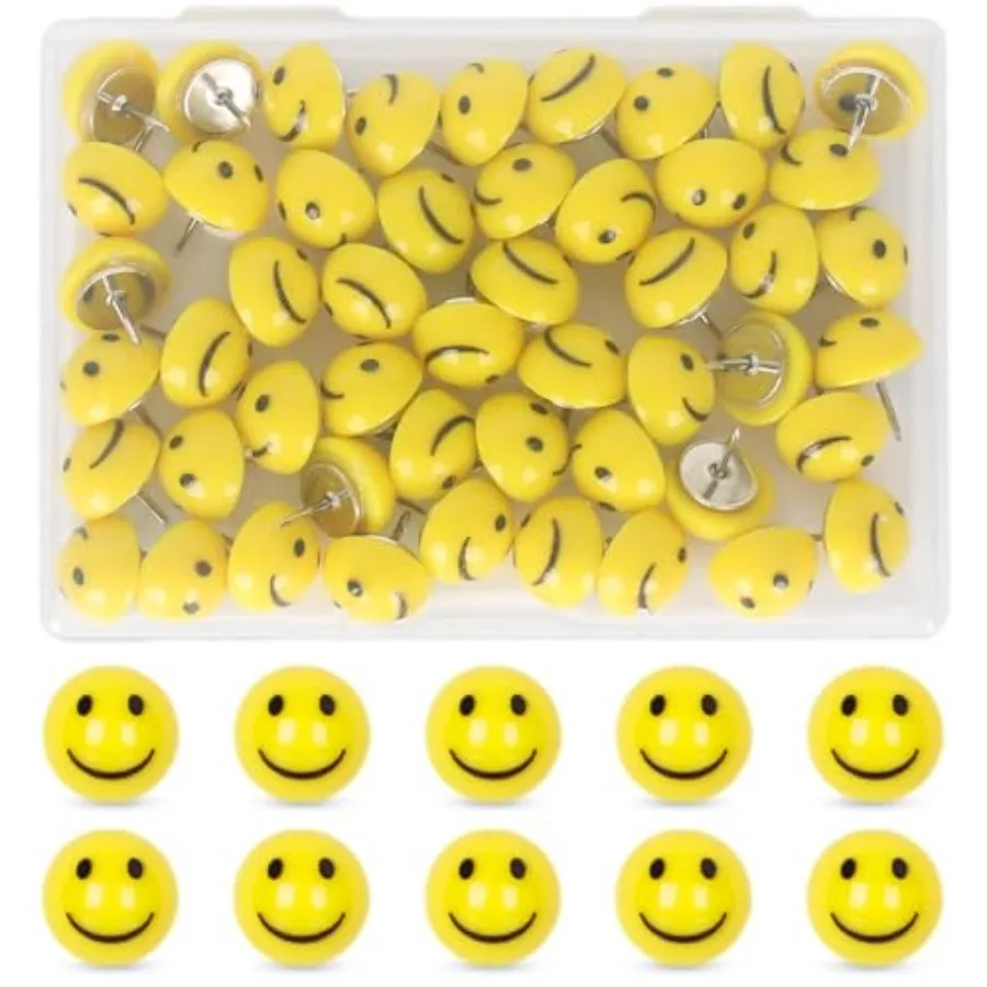 50 Piece Happy Face Decorative Push Pins Set