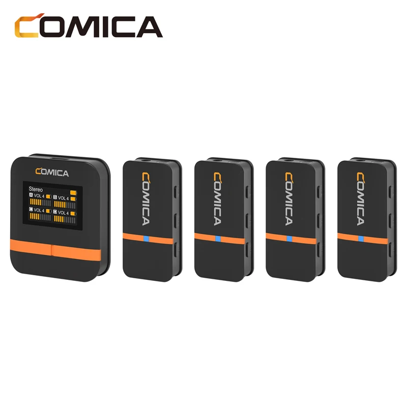 COMICA VimoQ microfono Lavalier Wireless professionale con riduzione del rumore da 1 a 4 per interviste Vloging Live Streaming 1 RX e 4 TX
