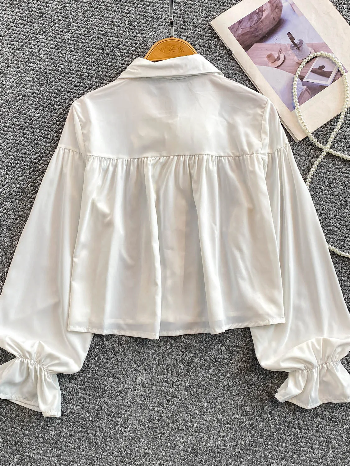 Ele Knot Turn-down Kraag Uitlopende Sve irt Losse Zonwering Top voor Dames Faionable Koreaanse Sle Herfst...