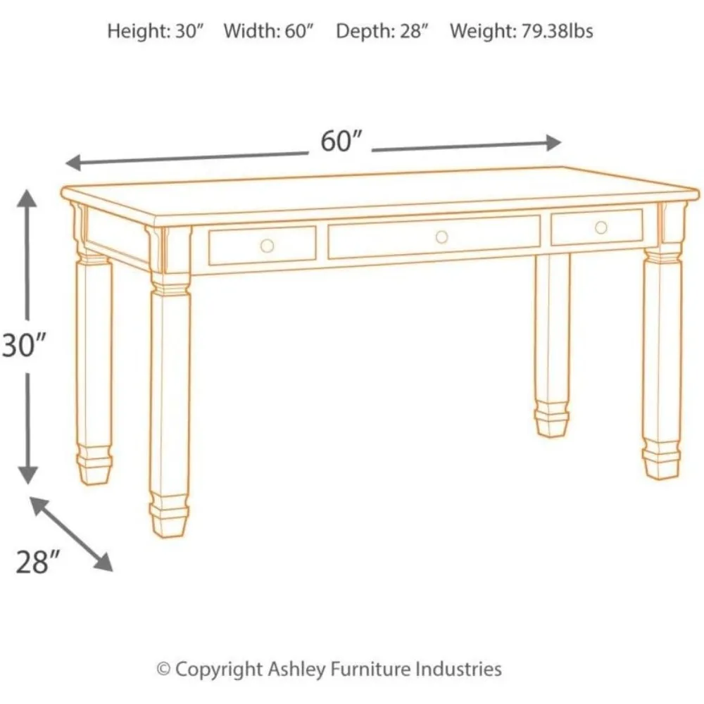 Home Office Writing Desk with Drawers, Whitewash