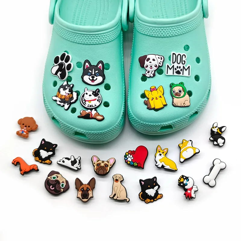 40 stücke pvc kawaii hunde schuh charms pack niedliche wurst corgi schuh dekorationen für frauen männer kinder gibitz set klassische clog schnallen