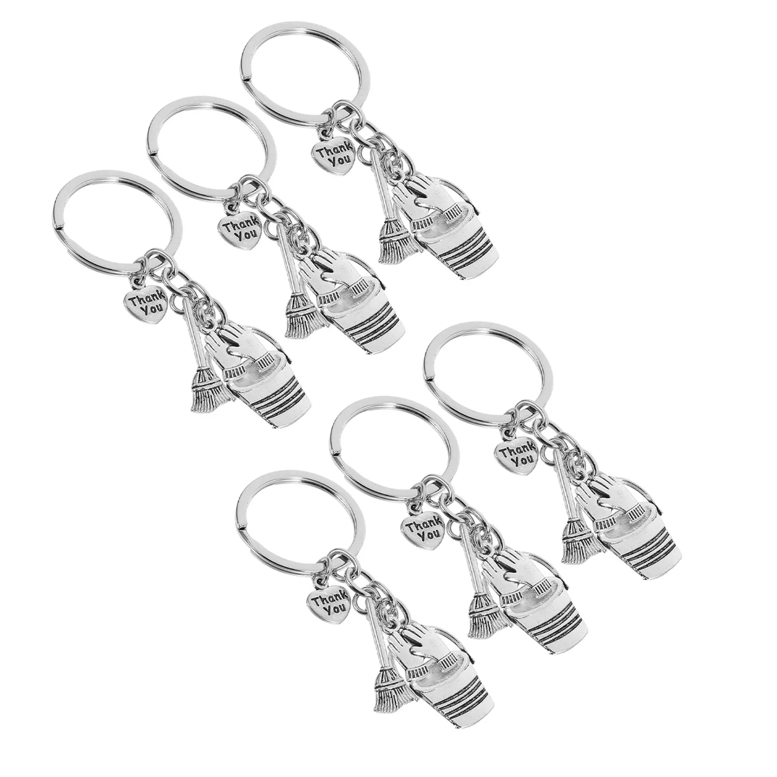 6 Pcs Brush Broom Bucket Keychain Gift Set