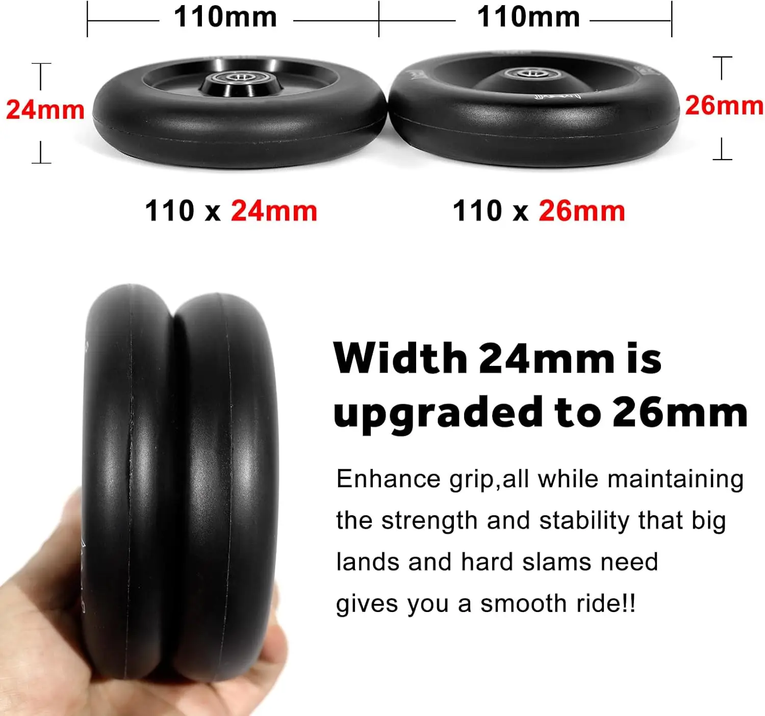 Pro Scooter Wheels Transparent White PU High Resilience and Aluminum Metal Core ABEC-9 Bearings Installed for Pro Trick Scooters