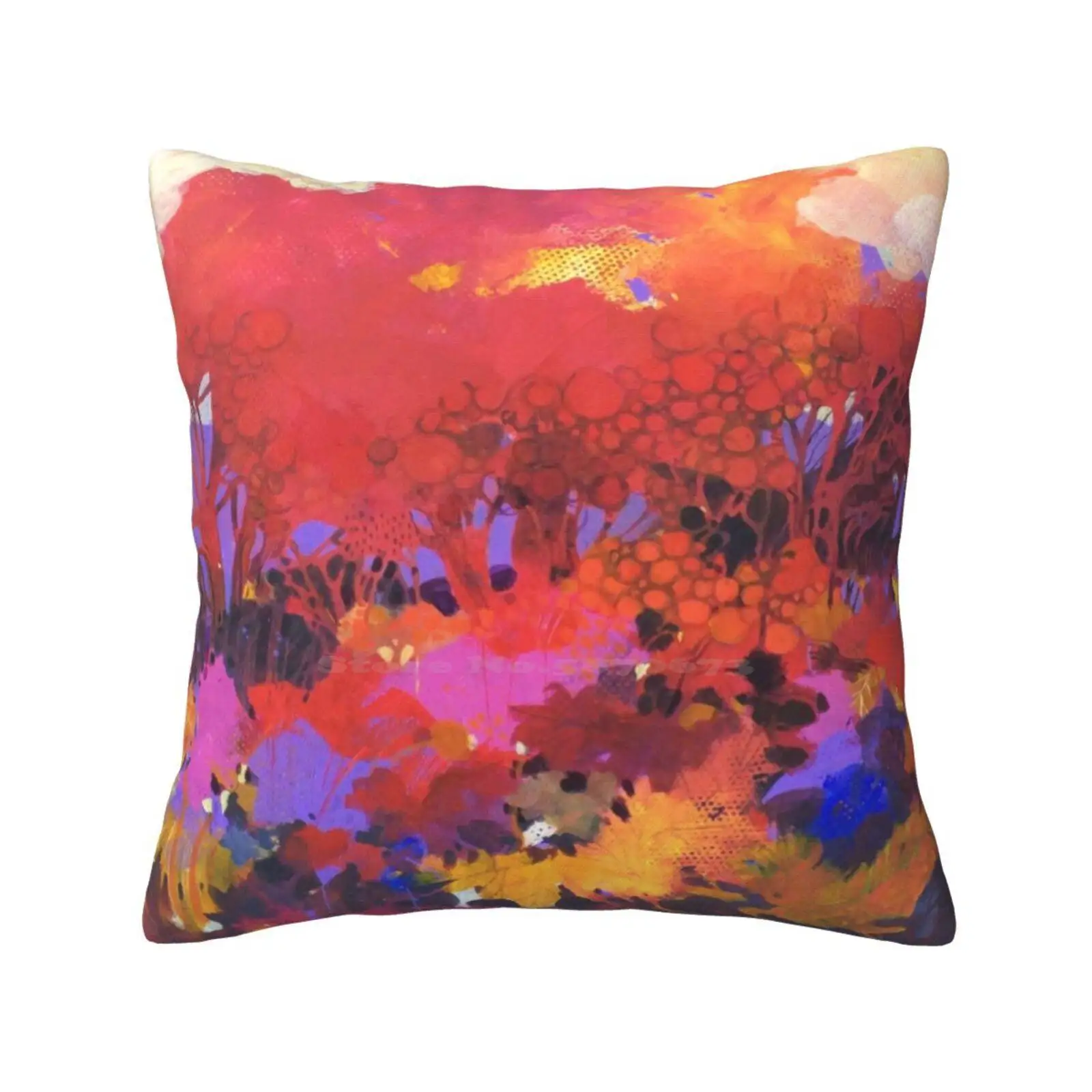 Bosco E Sottobosco Fashion Sofa Throw Pillow Cover Pillowcase Trees Forest Woods Leaves Birches Trunks Foliage Red Violet