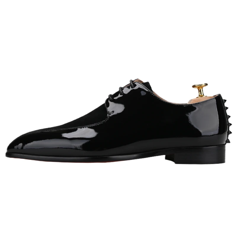 Piergitar 2025 Patent Leather Stitching Suede Men Oxford Shoes For Wedding And Prom Handmade Lace-up Men's Formal Shoes Red Sole