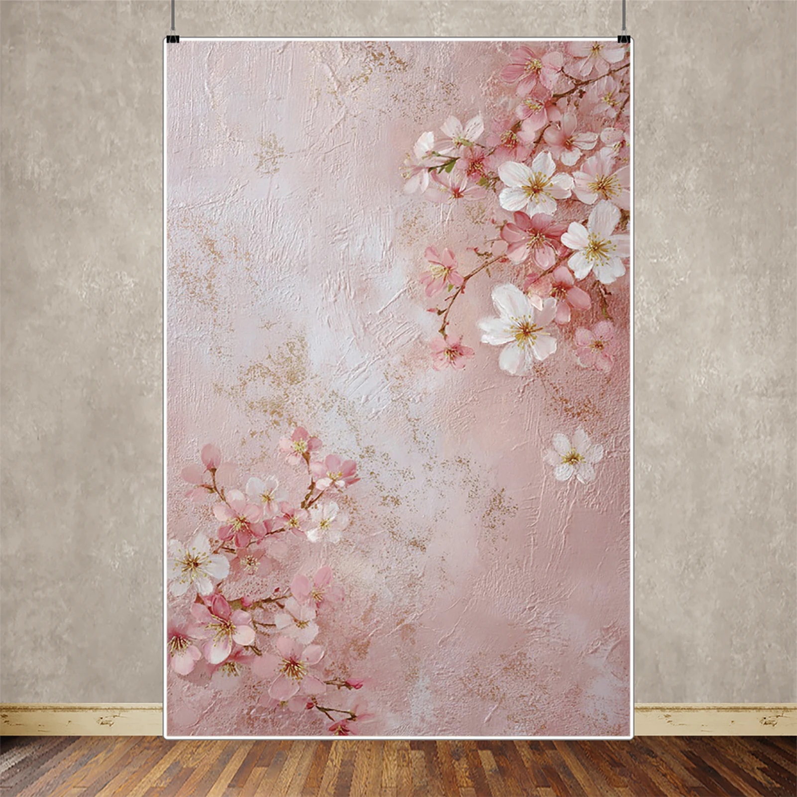 

MOON.QG Pink Textured Backgrounds For Photographs Cherry Blossoms Gold Photography Backdrop Wedding Party Shooting Props Decor