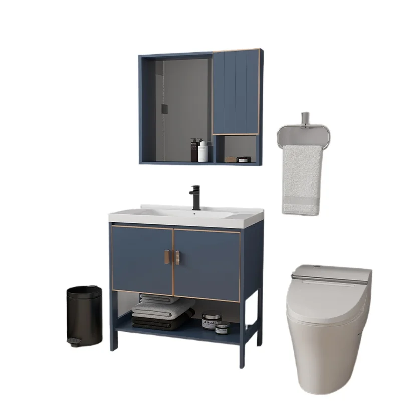 Floor-to-ceiling luxury multi-color aluminum ceramic wash basin sink bathroom vanity with mirror cabinet