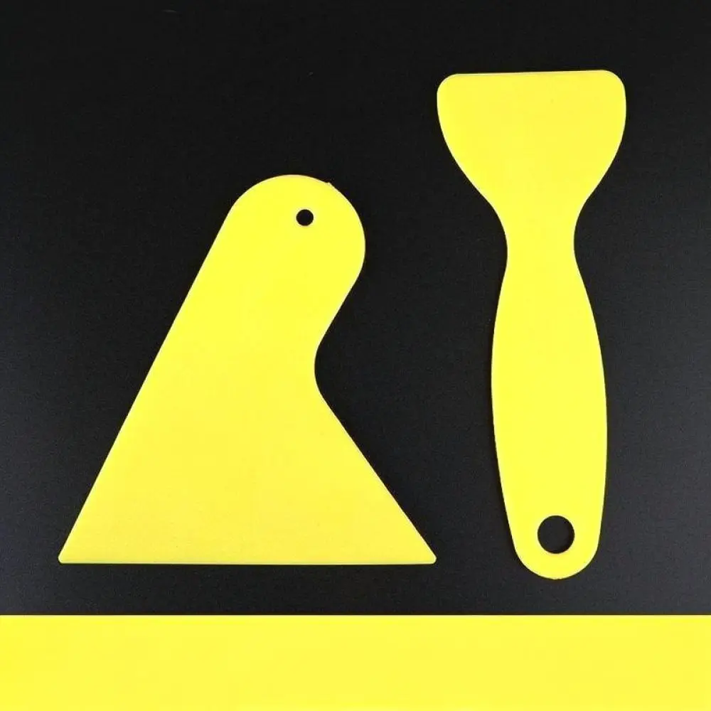 Triangle Scraper Tool For Car Vinyl Wrapping Yellow Durable Plastic Blade For Cleaning Residue From Surfaces