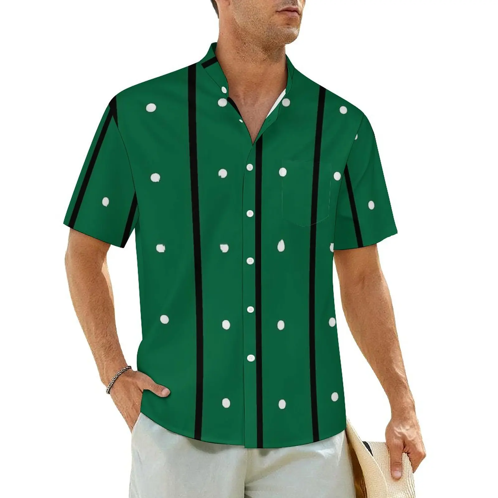 

Striped Polka Dot Hawaiian Shirt For Mens Vacation Green And White Casual Shirts Short Sleeve Harajuku Loose Plus Size Blouses