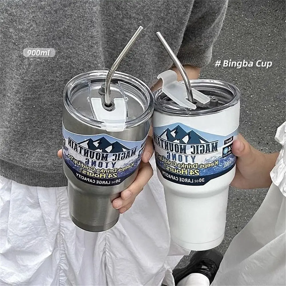 Taza térmica de acero inoxidable, 30oz/900ml, taza para coche, taza portátil para coche de gran capacidad, taza para hielo, taza con tubo de succión, taza portátil para viajes y Fitness
