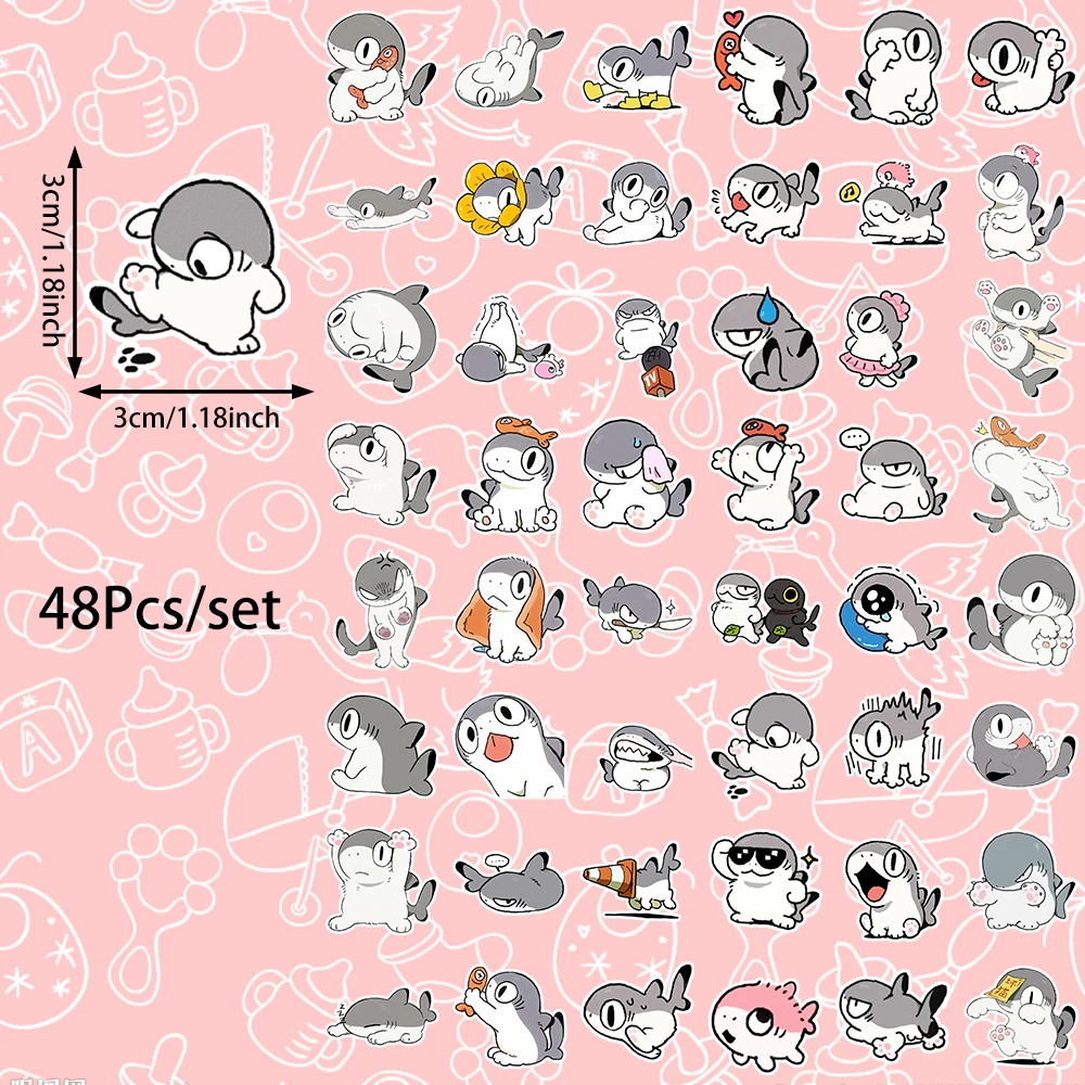 48pcs Super cute and funny shark cat stickers can be used for notebooks,parties,wall tabletops and other decorations,party gifts