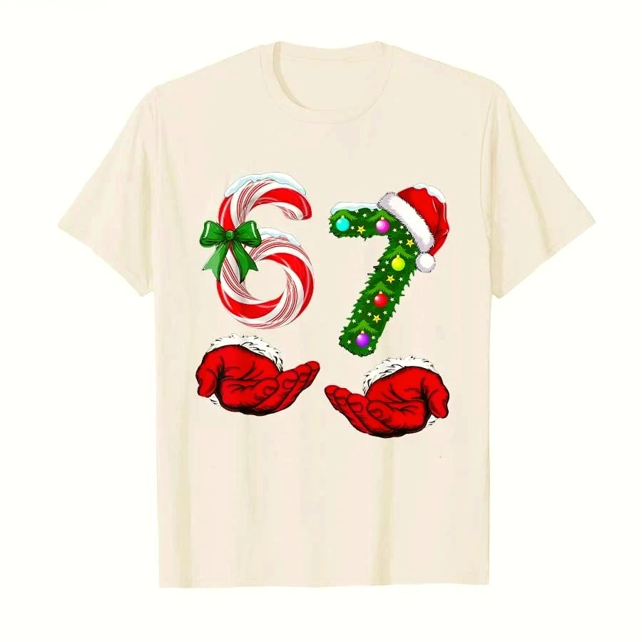 مضحك 67 عيد الميلاد 6 7 ميمي منامة عطلة الجنرال ألفا العام الكرتون تي شيرت مطبوع للنساء تي شيرت ملابس قصيرة الأكمام