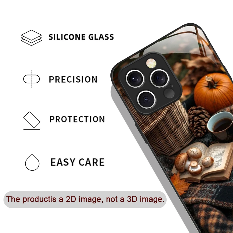 Cute Pumpkin Spice Autumn Leaves Coffee Pattern Tempered Glass Phone Case for IPhone 18 17 16 Pro Max 15 13 12 11 14 Plus Cover