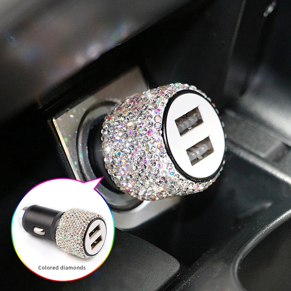 

New Dual USB Port Fast Charging Car Charger Safety Automobile Car Decor Pink Car Decoration Accessories Bling for Girls