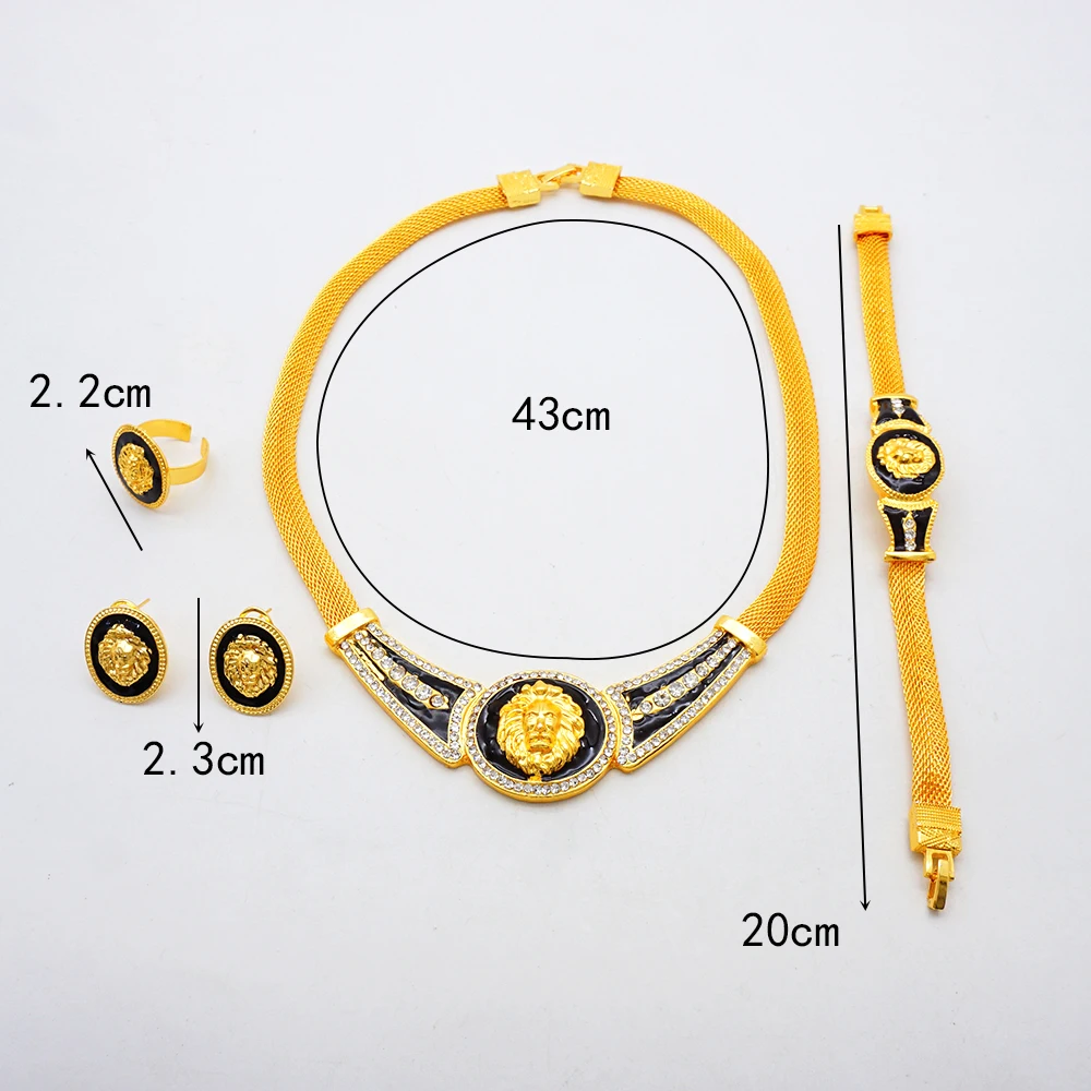 Fashion animal lion head gold plated jewelry set women\'s banquet wedding bride necklace set accessories
