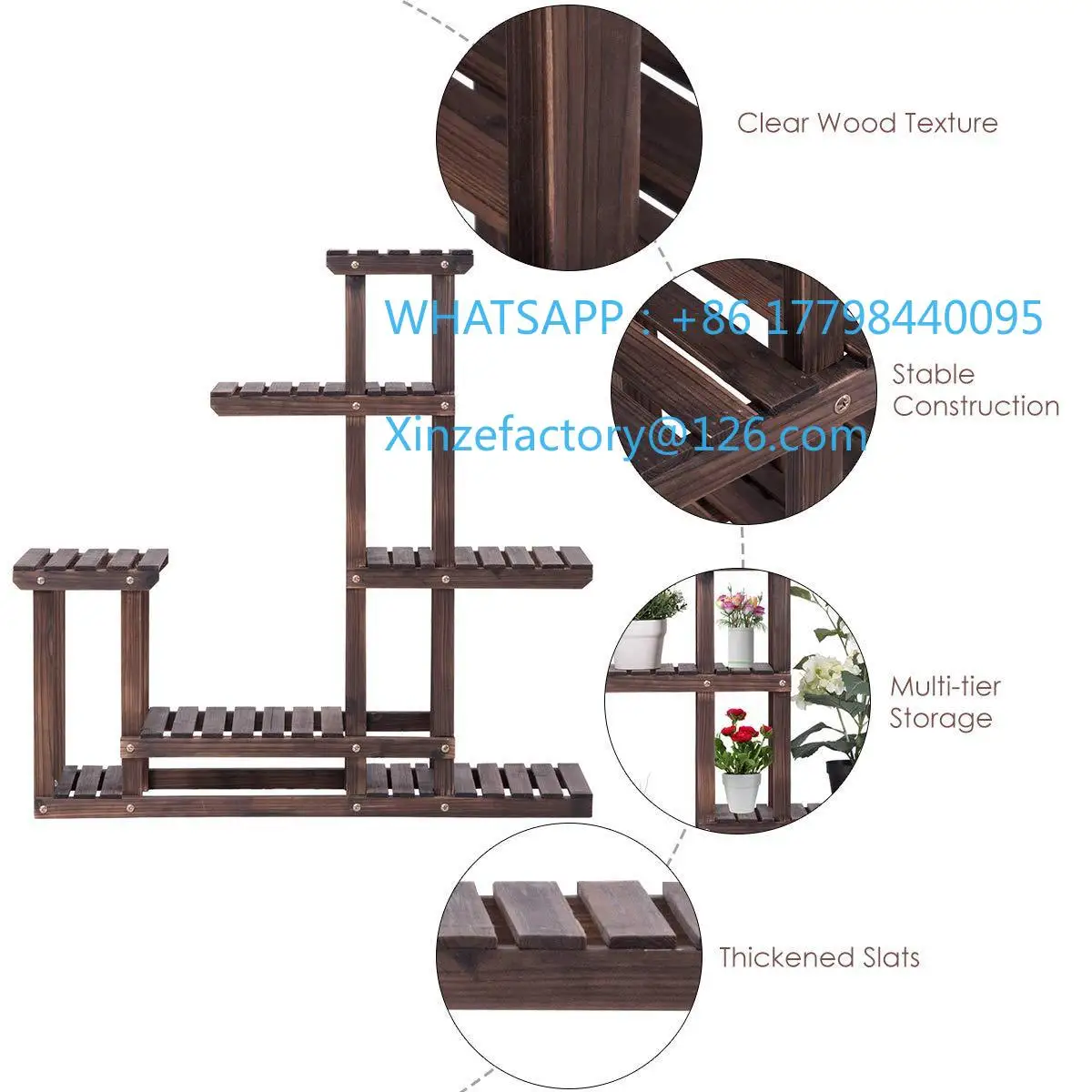 Estante de flores de balcón suculento de madera maciza personalizable, estante interior, estante de flores de eneldo verde, precio especial multicapa para sala de estar