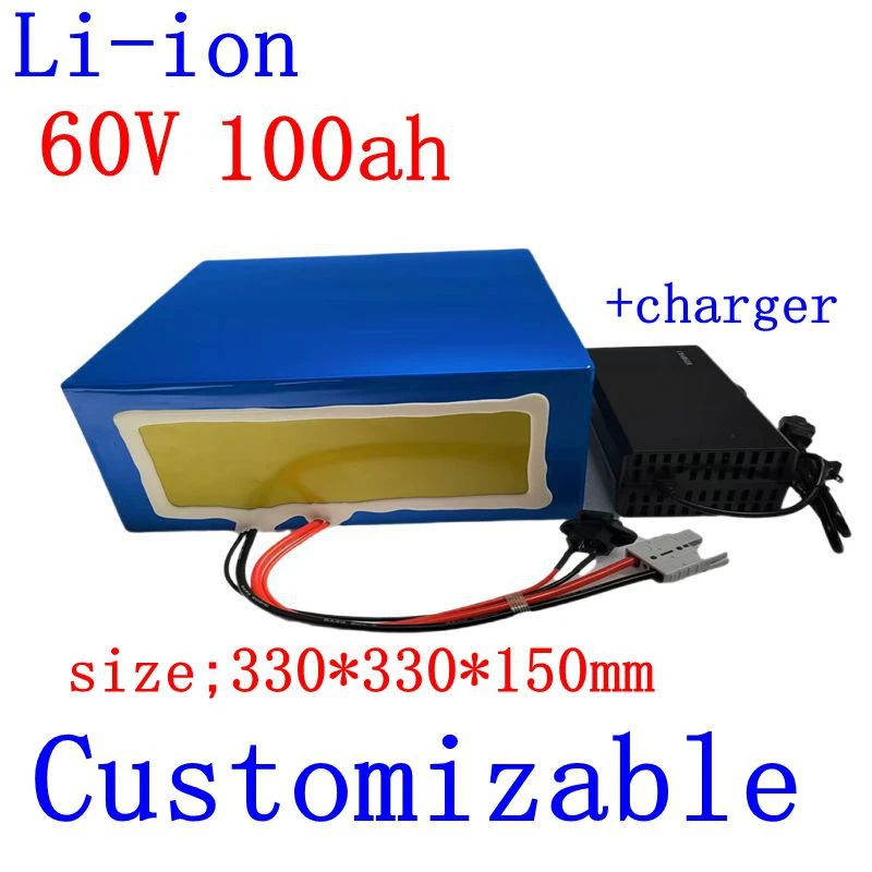 lithium 60V 100AH li ion battery With BMS for 3500W 6000W scooter AGV demo Go Cart Skateboard bike +10A charger.