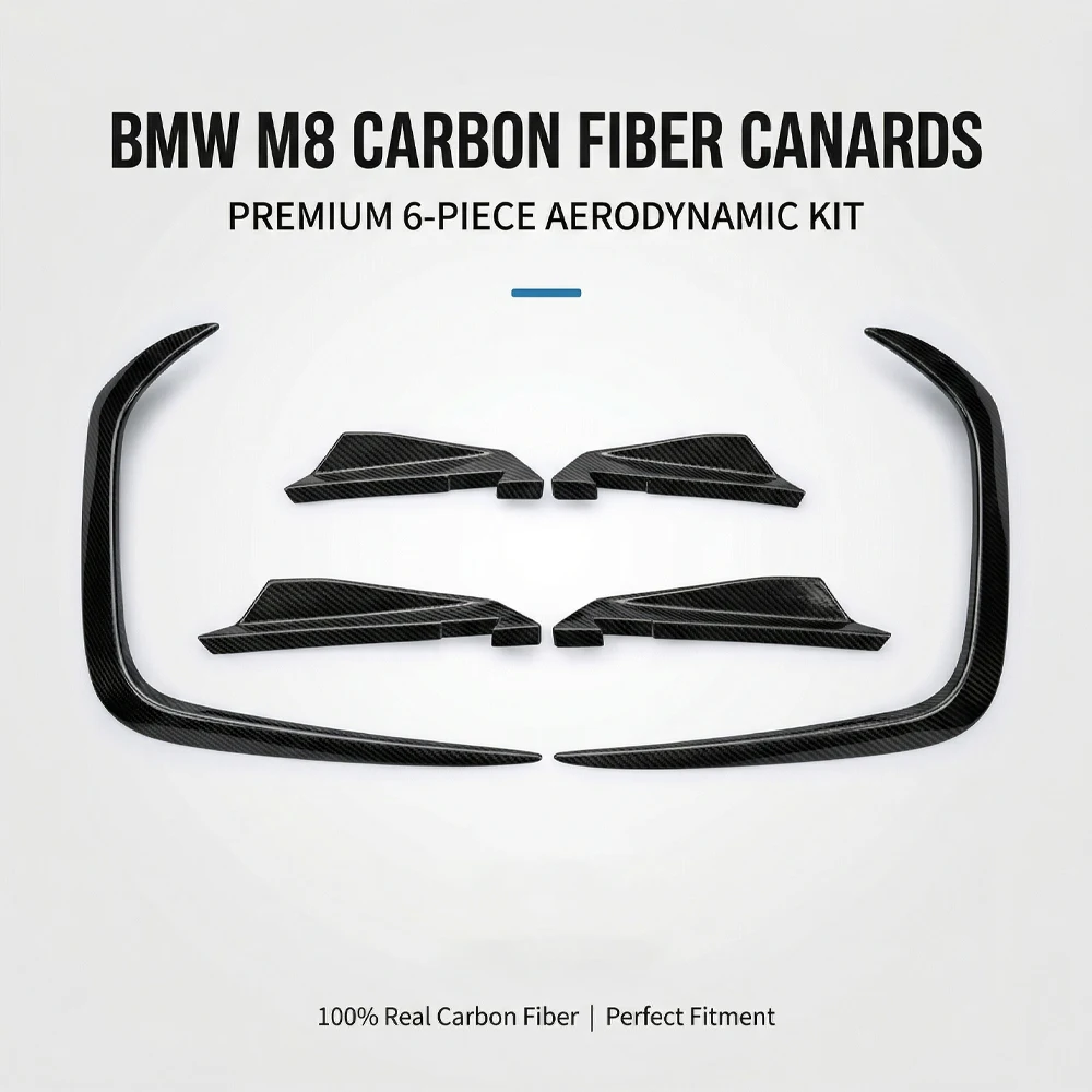 Carbon Fiber Front Bumper Canards 6Pcs for BMW M8 F91 F92 F93 2018-2022 3M Adhesive Install Dry Carbon Splitter Trim Accessories