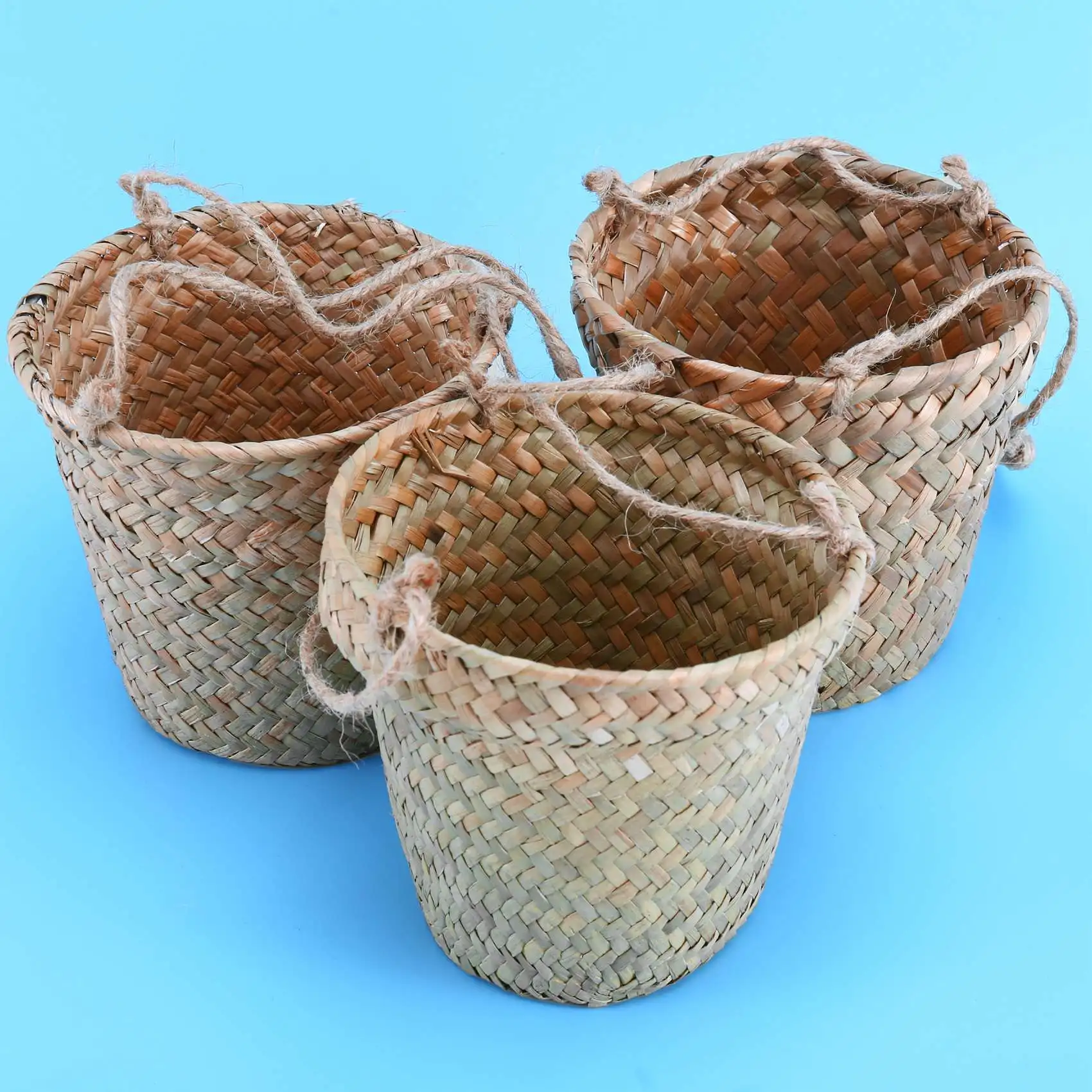 AB33-3-Piece Hand-Woven Storage Basket Wicker Hanging Flower Pot Basket Plant Basket Indoor And Outdoor Flower Container