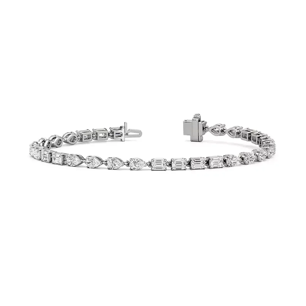 CVD HPHT Diamond Tennis Bracelet DEF VS-VVS Lab Grown Pear and Emerald Cut 0.3CT Each 14K White Gold Wedding Bracelet For Lady