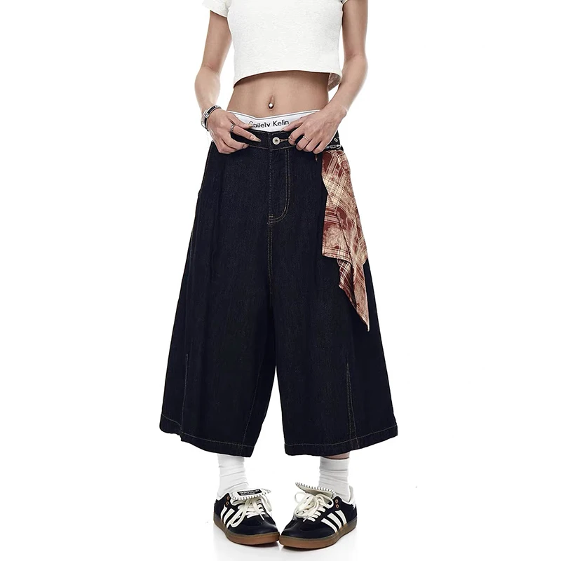 ZHIZOU ฤดูร้อนผู้หญิง Grunge Harajuku Y2k กางเกงยีนส์กางเกงขาสั้น 2000s ญี่ปุ่น Low Rise Jorts Jean กางเกง Cyber Punk Hip-pop หลวมสบายๆ