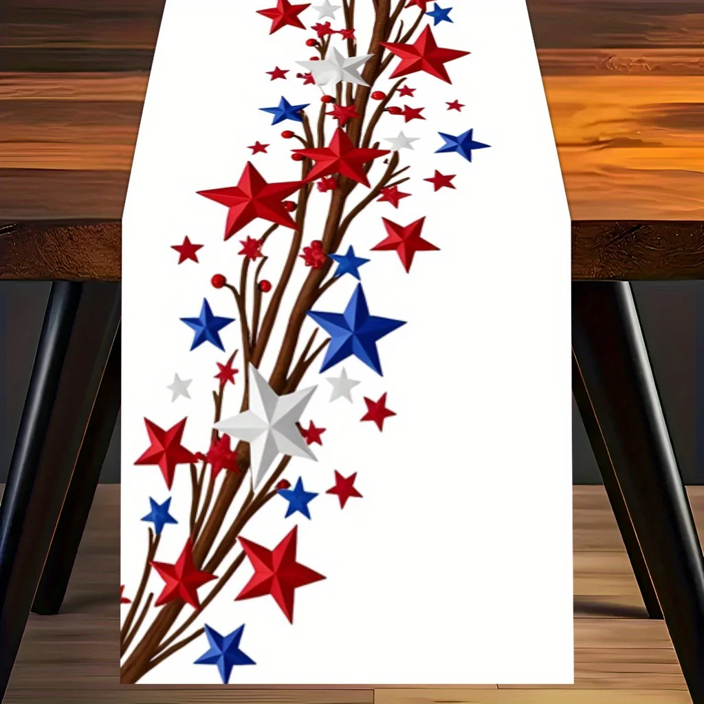 1 piece, table runner with red, blue and white star design, suitable for dining tables, parties, outdoors and home decoration
