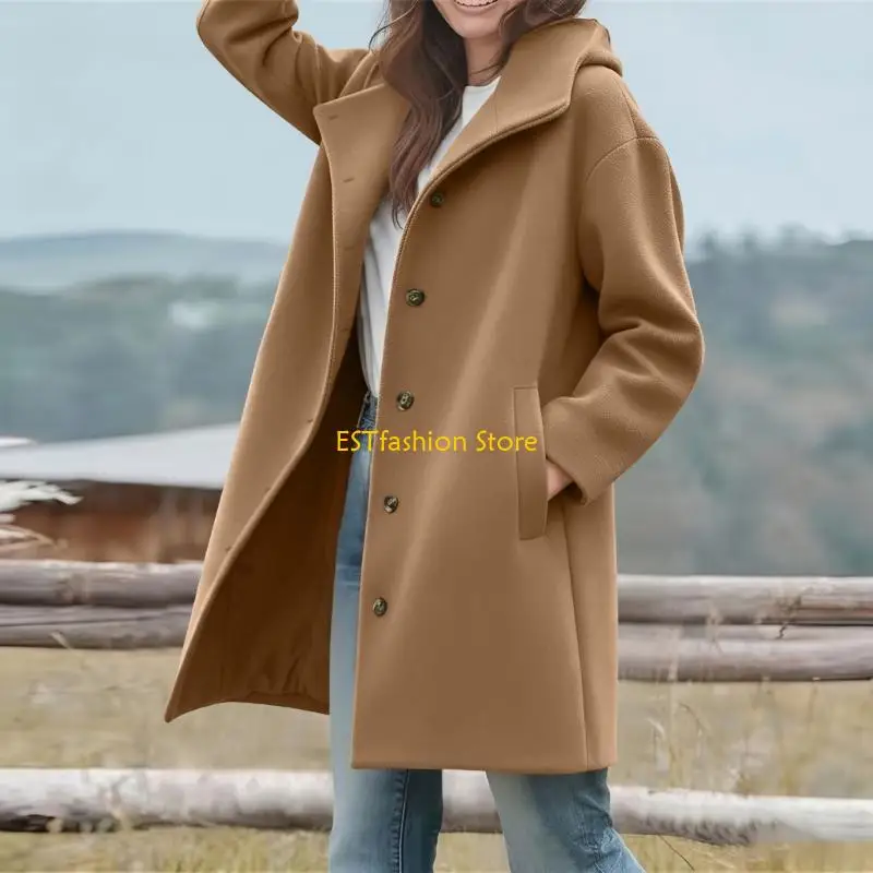 Y5GC Women's Polyester Blend Warm Hooded Coat for Winter Length Single Breasted