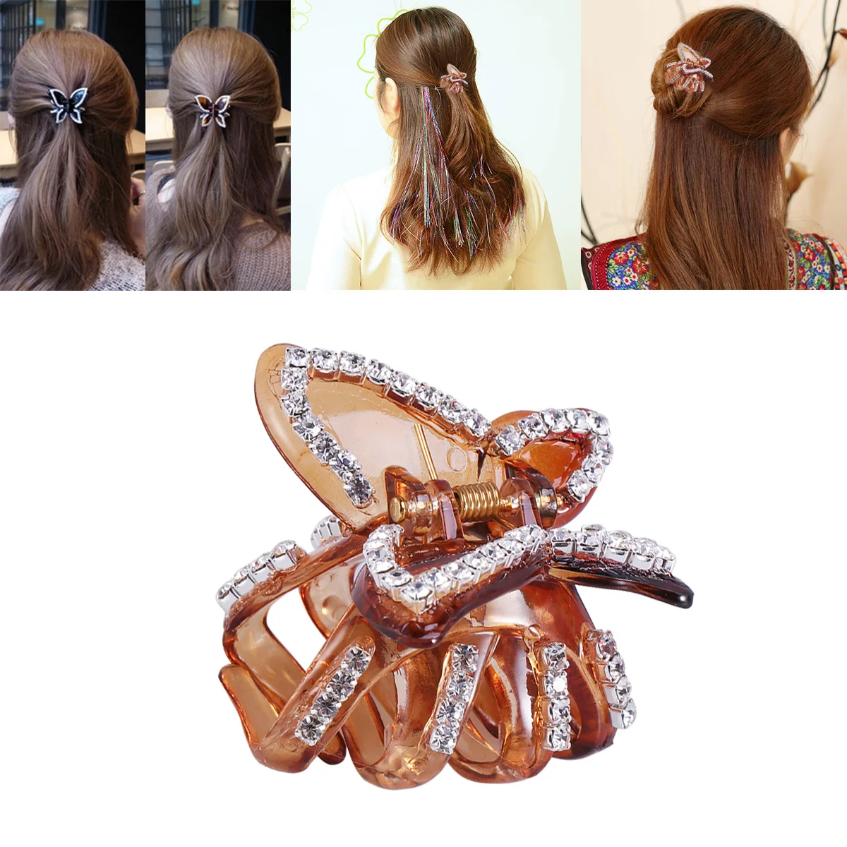

1Pcs Crystal Hair Clip Rhinestone Barrette Jaw Clamp Jewelry for Women Girls Daily Use Official Meeting Brown Hairpin