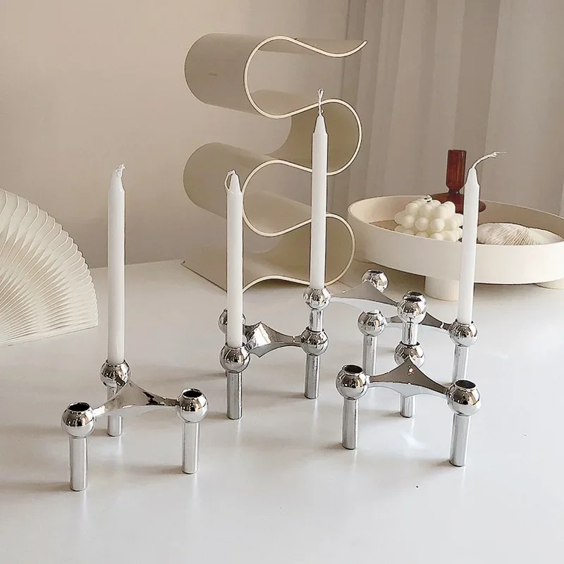 Metal Molecular Structure Candle Holder Nordic Silver Candlestick Centerpiece Living Room Decoration Gift Home Decore Candelabra