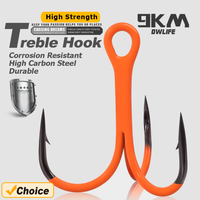 9KM 10Pcs Treble Hooks Triple Hook 2X Strong for Deep Freshwater Applications, Orange Ultra Violet (UV)