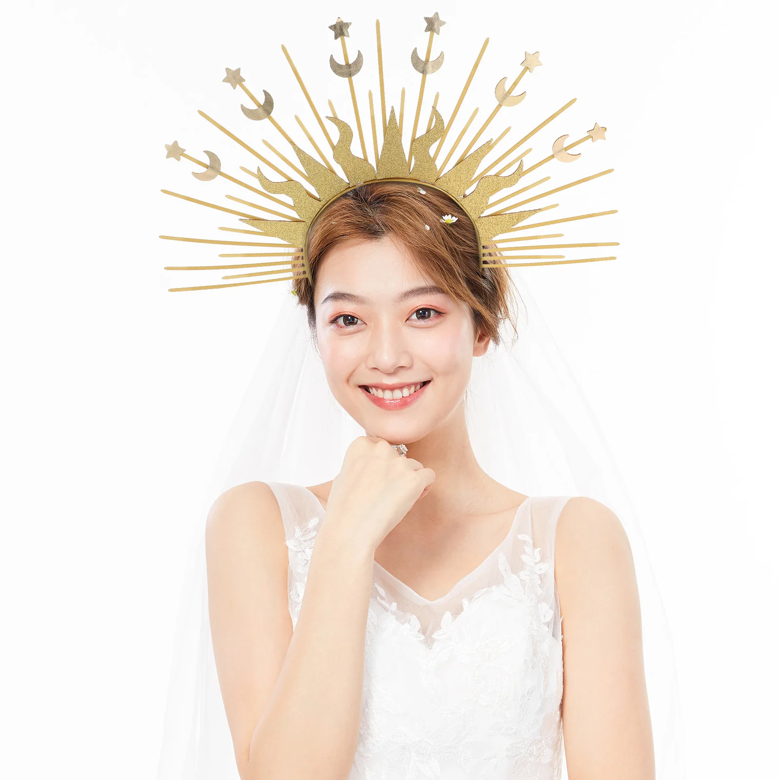 

Headband Moon Celestial Crown Headpiece Plastic Woman Headbands Unique Design Fashion Show Role Play Elegant Gold Color