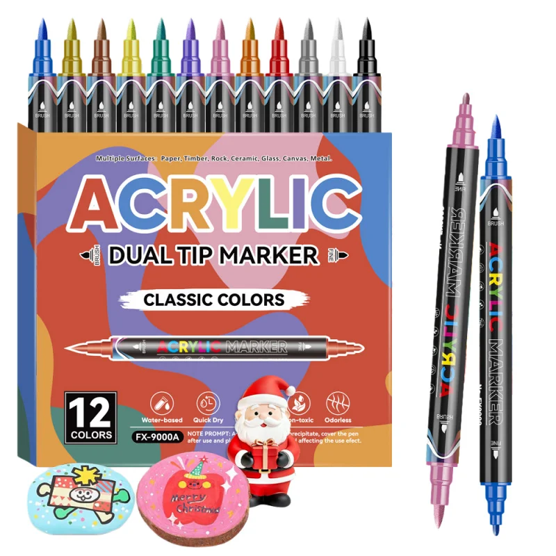 Acrylic Paint Markers,Dual tips Brush&Fine Acrylic Paint Pens,Skin Tone/Macaron/Metallic Colors for Rock Painting, Canvas, Wood