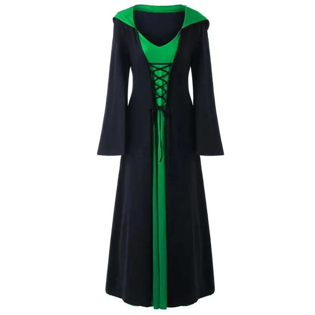 Vestido medieval com renda para mulheres, capa vintage, robe retrô, fantasia de cosplay, halloween, assustador, vampiro, bruxa, vestido longo, S-5XL