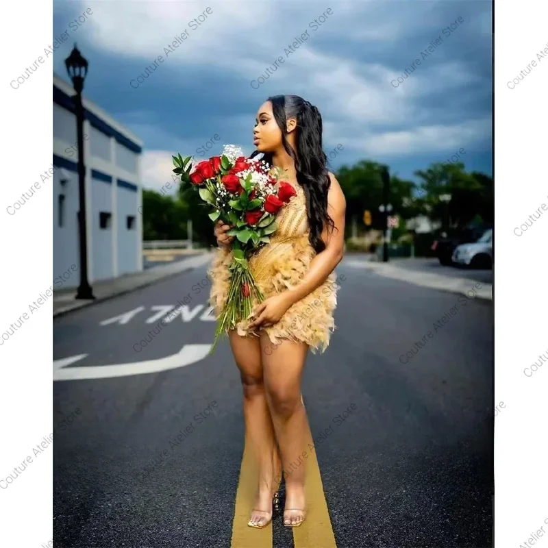 Vestido de fiesta con diamantes dorados y purpurina para niñas negras, cuentas brillantes, diamantes de imitación de cristal, fiesta de cumpleaños, cóctel, personalizado para personas mayores