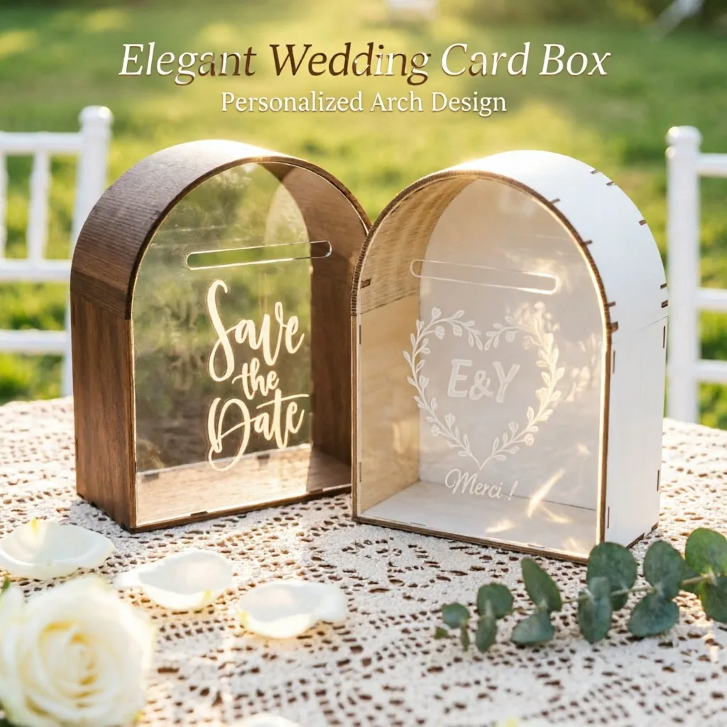 25.7x20x10cm Wooden Wedding Card Box, Arch Acrylic Money Holder Rustic, Reception Mailbox Gift Envelope Box, Party Decor