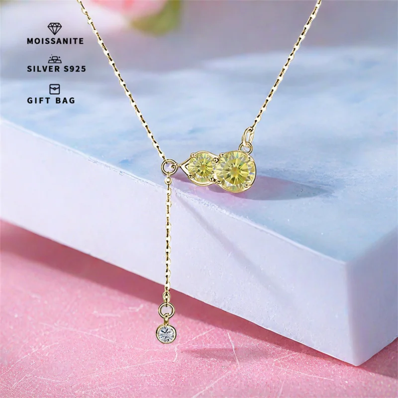 

S925 silver plated platinum and golden GRA Lemon yellow Moissanite gourd shape pendant women's necklace fine jewelry Sinicism