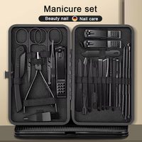 8/12/15/20/24pcs black Nail clipper set Pedicure knife Stainless steel Nail beauty tool Nail Care Trimmer Portable travel box