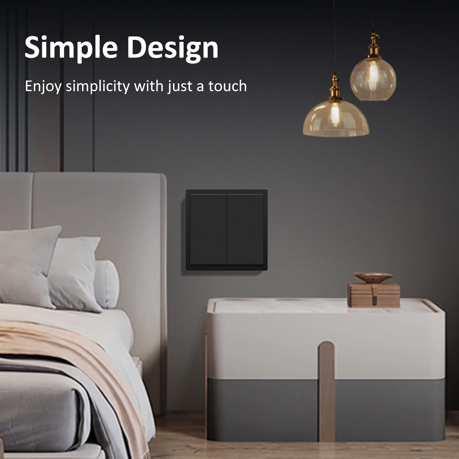 BSEED Mechanical Button Switch 1/2Gang 1Way Wall Light Switch On/Off Wall Switch Plastic Frame 80*80mm Switch